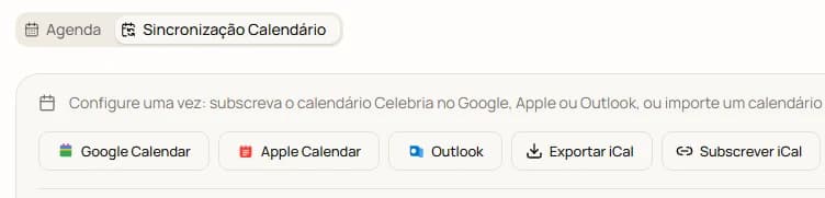 Sincronização iCal com Google, Apple e Outlook na Celebria