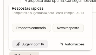 Sugestões de resposta com contexto no painel Celebria